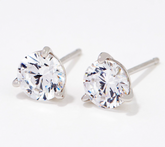 Diamonique Sterling Silver Round 3-Prong Stud Earrings with Santa Box